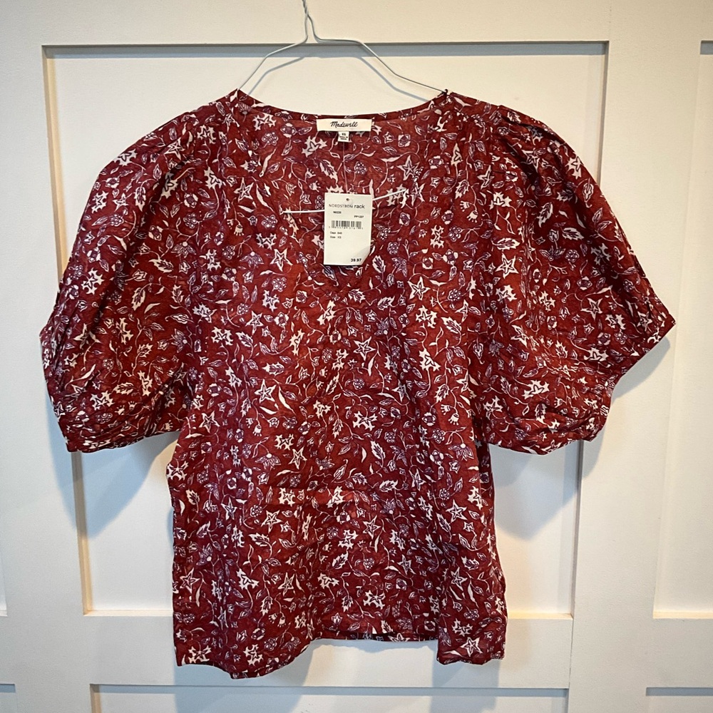 Madewell  Puff Short Sleeve V Neck Floral Top XS